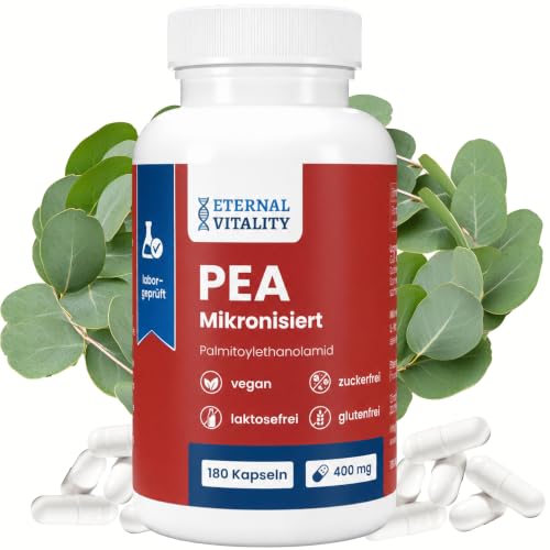 PEA Palmitoylethanolamid Kapseln Mikronisiert 1200mg 180 Kapseln 60 Tage Vorrat Hochdosiert 400mg Kapseln Laborgeprüft Ohne Zusatzstoffe Deutscher Hersteller