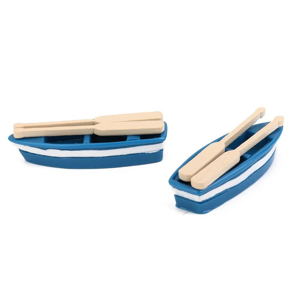 zalati Mini barco de pesca con remo, 2 piezas en miniatura de micro paisaje con palas, adornos para decoración de construcción de piscina de casa de juguete