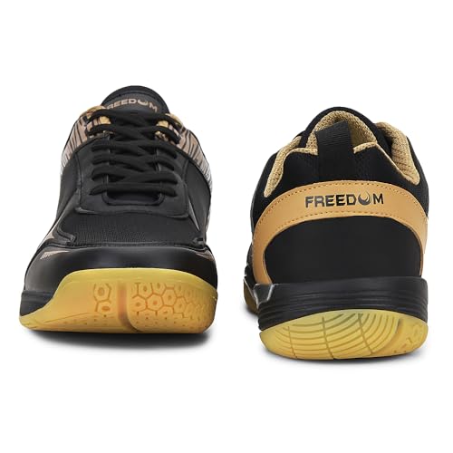 Image of Liberty Freedom Pluto-1 Sports Lacing Non-Marking Badminton & Paddle /Pickle Ball Shoes for Men - Black & Sky Blue - Lightweight & Comfortable | Suitable for Table Tennis, Squash and All Indoor Court