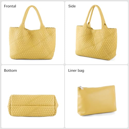 Image of Woven Tote Bag Womens Purse Vegan Leather Shoulder Handbags Fashion Summer Beach Tote Bags Large Travel Totes