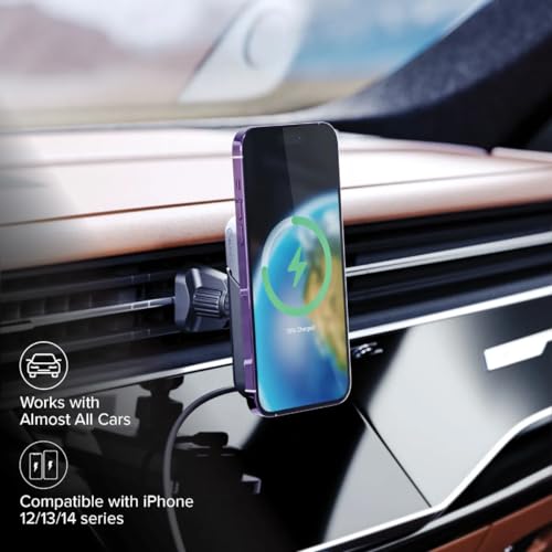 ALOGIC Matrix Universal Magnetic Wireless Car Charger | Car Phone Holder with Wireless Charging | 15W Fast Charging | MagSafe & Qi Compatible | 180° Adjustable Angle| Magnetic Ring Included.