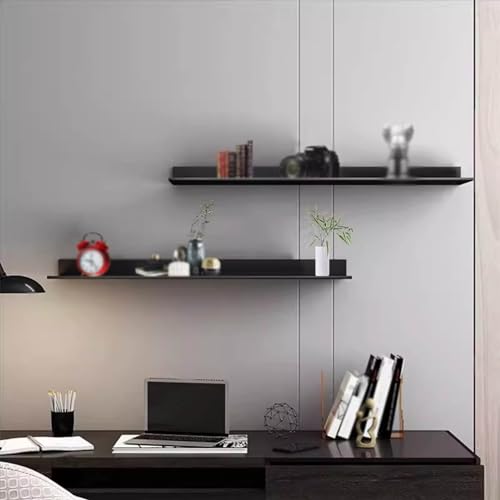 Étagère murale flottante LED aluminium noir 90x23cm avec casier à vin