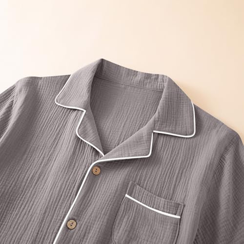 Xiaojmake Mens Cotton Pajama Set 3Pcs Sleepwear Loungewear Short Sleeve Classic Button Down Top with Shorts and Long Pj Pants3