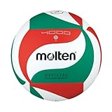 Molten V5M4000-DE Volleyball, Wettspielball, Synthetik-Leder, weich, DVV Prüfzeichen, weiß/grün/rot, Größe 5, Paketeinheit 60