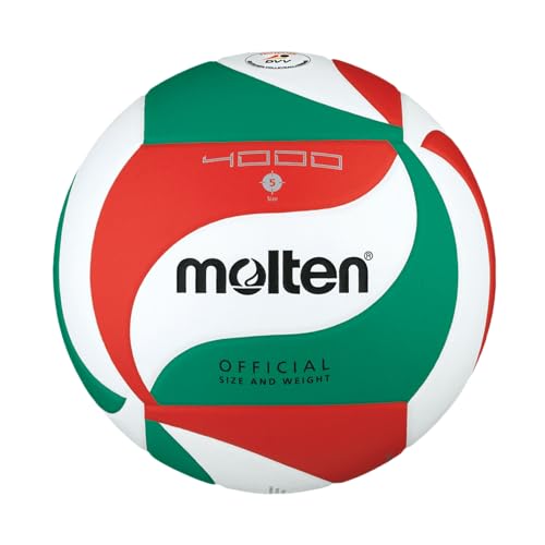Molten V5M4000-DE Volleyball, Wettspielball, Synthetik-Leder, weich, DVV Prüfzeichen, weiß/grün/rot, Größe 5, Paketeinheit 60