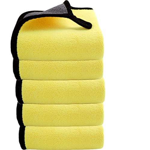 Image of Auto Hub 400 GSM, Microfiber Double Layered Cloth 30x40 Cms 5 Piece (Yellow) Cloth Set, Extra Thick Microfiber Cleaning Cloths Perfect for Bike, Auto, Cars Both Interior and Exterior.