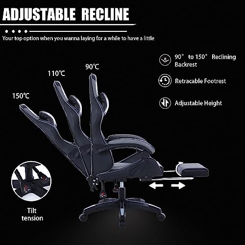 Computer Gaming Chairs With Footrest, Ergonomic Gaming Computer Chair For Adults, Pu Leather Office Chair Adjustable Desk Chairs With Wheels, 360°Swivel Big And Tall Gamer Chair #TOP2