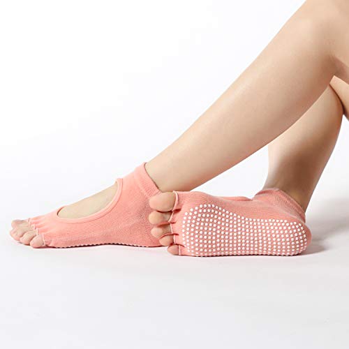 Image of 2 Pairs Toeless Yoga Socks Non-Slip Grips for Pilates Ballet Dance Barefoot Workout Cotton Open Toe Sports Socks