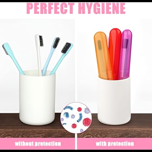 Image of MosQuick Toothbrush Cover case 4 Pc Plastic Anti-Bacterial Travel Protectors for Oral Care Portable Brush Holder for Bathroom Wall Trip & Travel Multicolor Toothbrush Case Box & Cover Container Set