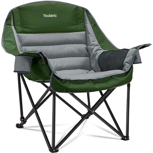 Oversized Camping Chair, Portable Folding Camping Chairs with Side Pocket, Cup Holder and Carry Bag, Heavy Duty Outdoor Camping Chairs for Adults, Fishing, Sports, Trip, up to 400lbs, Style 