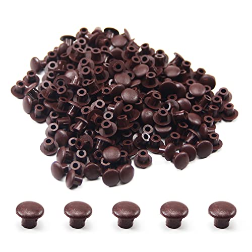 Image of MroMax 200Pcs Screw Cap Cover 3 /16inch Bottom Dia Fit for 4.5-5mm Diameter Hole Plastic Tube Cover Shelf Peg Hole Plugs for Cupboard Bookshelf Shelf Closet Cabinet Bracket Furniture Dark Brown Tone