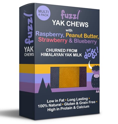Image of Fuzzl Raspberry, Peanut Butter, Strawberry & Blueberry Himalayan Yak Cheese for Dogs Box 4, 300g Premium Natural Dog Treats | Yak Chews for Dogs Dental Chews
