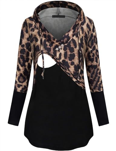 Image of Quinee Women's Long Sleeve Plaid Colorblock Nursing Pullover Hoodie Sweatshirts