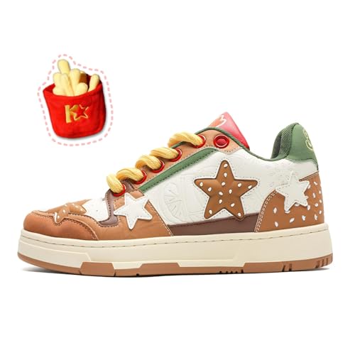 Women Y2K Star Sneakers, Harajuku Hamburger Fries Shoes, Versatile Kawaii Streetwear Trainers, Dopamine Tone Lightweight