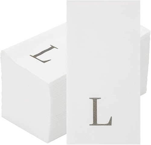 Miniatura 330 de Luxenap - Toallas de invitados de 15.8 x 7.9 pulgadas, 50 toallas de mano con letras plateadas, letra "P", fuente Sans Serif, servilletas de papel