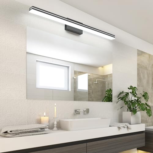 Image of SineRise 40-Inch LED Modern Bathroom Vanity Light Bar, Matte Black Modern Acrylic Bathroom Wall Lighting Fixtures Over Mirror (Cool White 6000K)