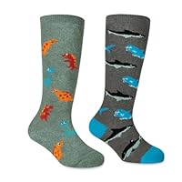 Kids Fun Dinosaur and Shark Pattern Welly Socks, 2 Pairs, Grey and Green