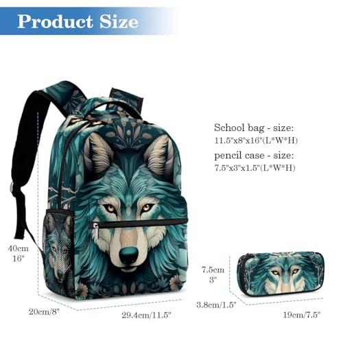 Sac à dos loup vert haute capacité avec trousse assortie - 2