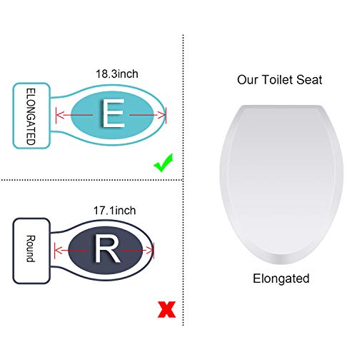 Himimi Toilet Seat, Elongated Quiet-Close Toilet Seat with Cover, Easy to Install & Clean, Removable, White, Plastic (474 x 360 x 59 mm) - Thumbnail 3