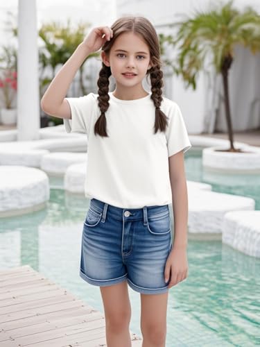 Image of Girls Short Sleeve Tee Shirts Kids Summer Crewneck Tops 5-14 Years