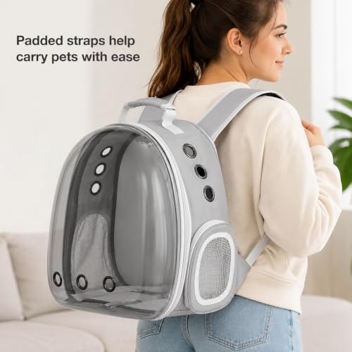 Image of Large Cat Backpack Carrier ExpandablePet Carrier Backpack for Small Medium Cats Fit Up to 18 Lbs, Foldable Puppy Backpack Carrier for Travel,Hiking (Grey, Bubble)