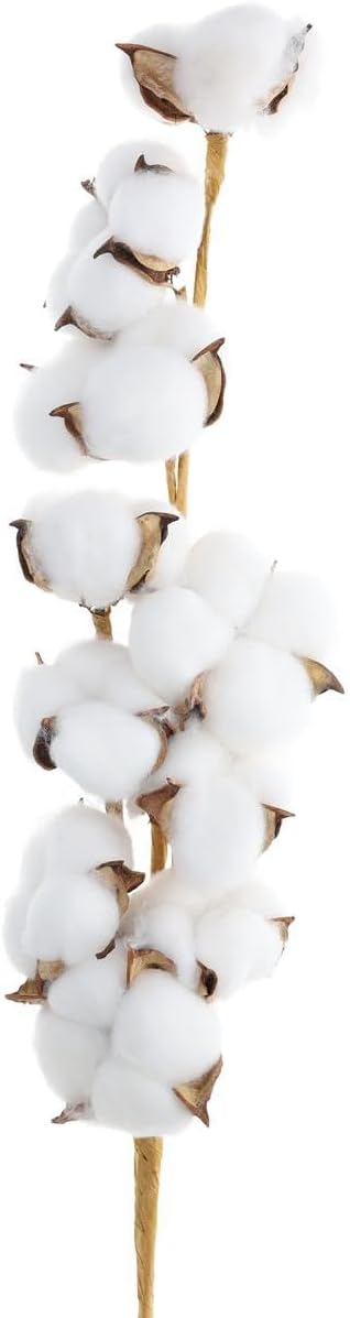 Hampton Art Cotton Stem Decor, Realistic Faux Cotton Stem with Dried Cotton Seed Pods and Wire Stems, Farmhouse Vase Filler, Approximately 26 Inch Tall