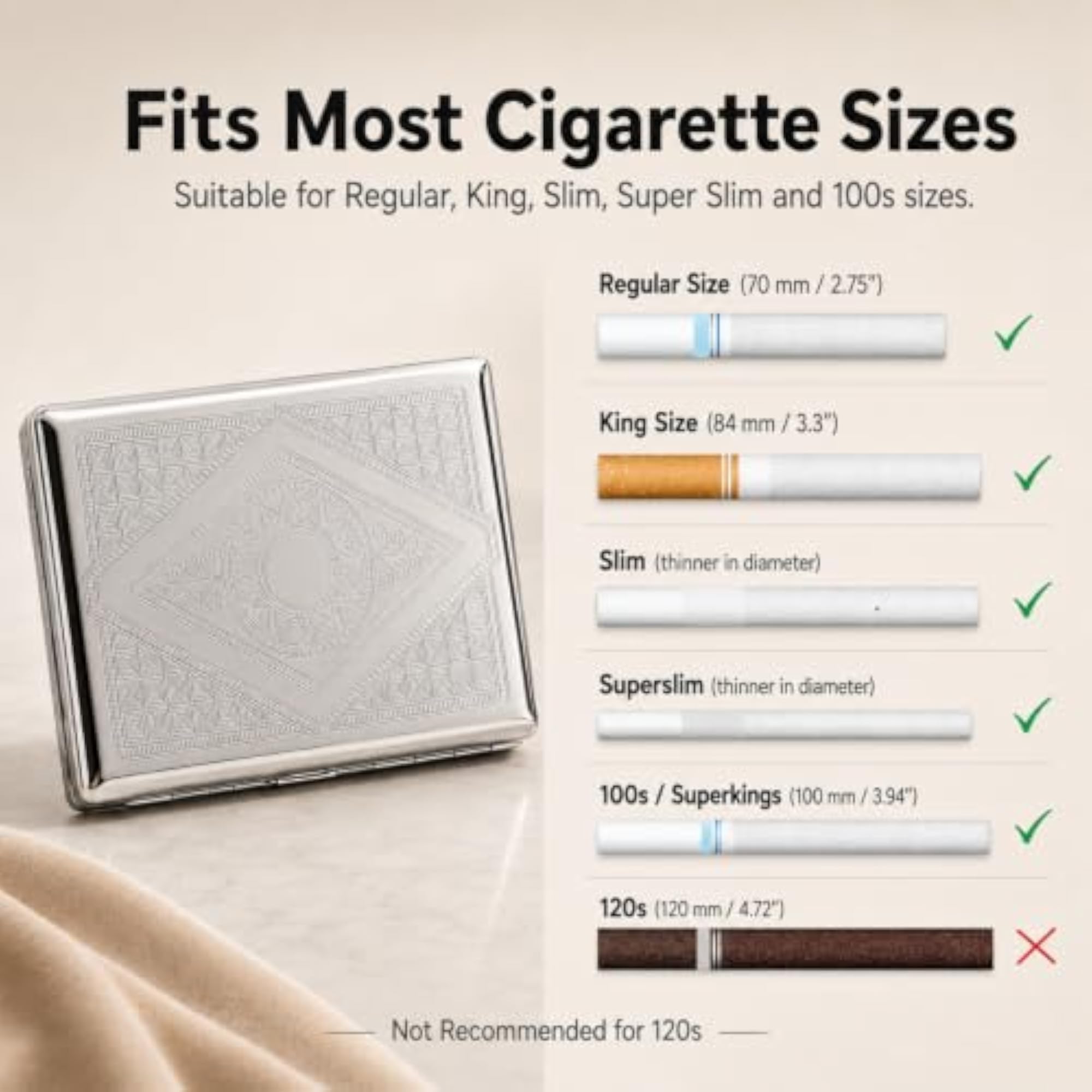 Metal Cigarette Case, Double Sided Spring Clip Design