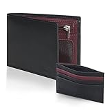 PELPE Cartera Inteligente de Cuero con Bloqueo RFID, Negro y Burdeos, con Compartimento para Monedas y Ranuras para Tarjetas
