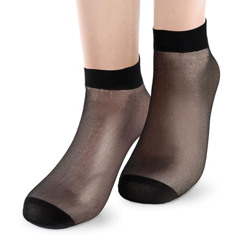 6 Pack Women's Sheer Nylon Ankle Socks Ultra Thin See Through Calf High Socks for Women Nude Crew Stocking