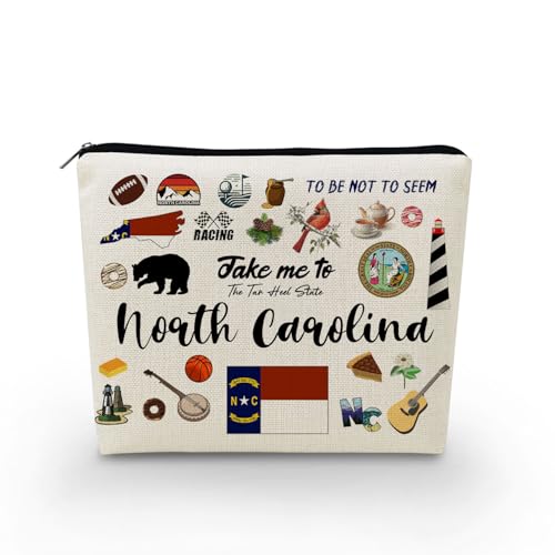 YULUENZE Take Me To North Carolina Makeup Bag North Carolina Travel Gift Small Canvas Organizer Bag with Zipper North Carolina Cosmetic Bag Travel Present for Women Friends Families