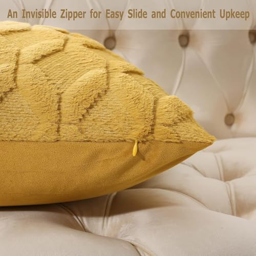Image of TIED RIBBONS Set of 2 Soft Cushion Covers for Sofa & Bed (Mustard, 16 x 16 Inch) - Premium Decorative Throw Pillow Covers for Living Room, Bedroom & Home Decor