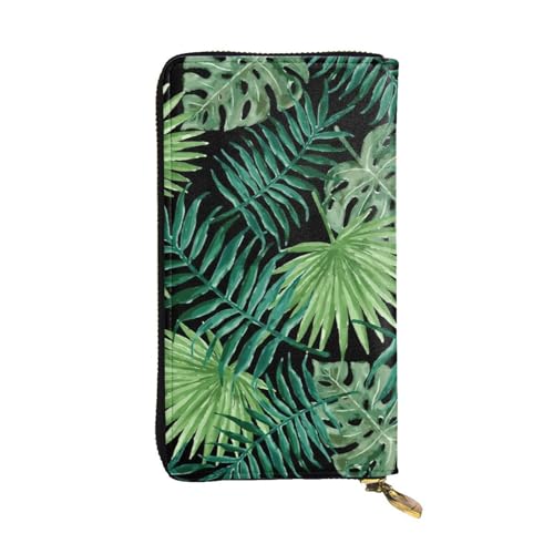 Portefeuille long en cuir à motif feuille de palmier vintage, accessoire de maroquinerie durable