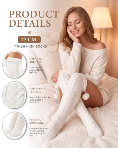 Image of Pcavin Thigh High Socks for Women, Long Cable Knit Over Knee Boot Stockings