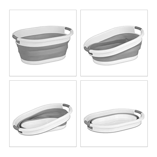 Relaxdays Wäschekorb faltbar, 36 l, Wäschewanne aus Kunststoff, platzsparend zusammenklappbar, mit Griffen, grau/weiß