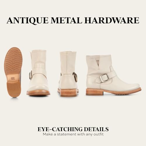 Image of Frye 5 inch Veronica Booties for Women - Full-Grain Brush-Off Leather with Antique Metal Hardware and Rubber Outsole, Genuine Stitch Welt Construction