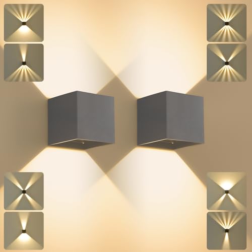 SANSHI LED 12W Applique Murale Extérieur 2 pack 3000K blanc chaud Moderne intérieur Luminaire Mural,Éclairage Etanche IP65,Aplique Mural avec Angle de...