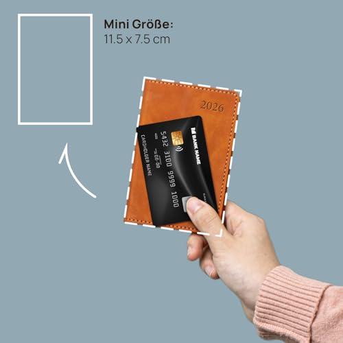 POPRUN Mini Taschenkalender 2026 Klein 12 x 8 cm - auf Deutsch - Kalender 2026 A7 Softcover mit PU-Leder - Terminplaner mit 70 GSM Papier - Flieder