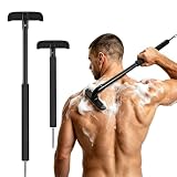 VEYLA Afeitadora de espalda para hombre, mango telescópico de aluminio de 17.7 pulgadas, hoja extra ancha sin níquel de 4.9 pulgadas, reemplazable, 100% impermeable, peluquera de pelo corporal para