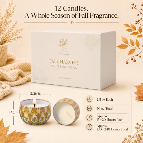 Image of Fall Scented Candles Gift Set, 12 Pack Soy Candles for Home, 2.5 oz Each