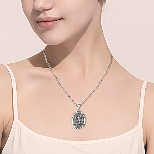 Kingwhyte 925 Sterling Silver St Michael Necklace For Men Women St Michael Pendant Amulet Saint Michael Necklace For Men Archangel Michael Pendant Oval Medal Stainless Steel Chain Jewelry Gifts #TOP7