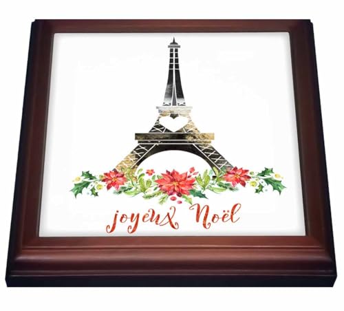 3dRose Joyeux Noel Christmas Eiffel Tower Illustration Trivet With Tile, 8