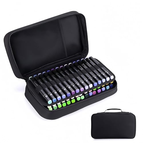 Image of Eiyye Art Marker Portable Pen Case 60 Slots Markers Large Capacity Zippered Pen Holder for Colored Markers(Black)