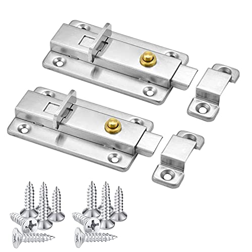 Schrankriegel,Mini Bolzenriegel 2er Pack Edelstahl Riegel mit Schrauben Schiebetürschloss Torschieber Türschieber für Badezimmer Toilette Schuppen Schlafzimmer Schnappriegel Cover