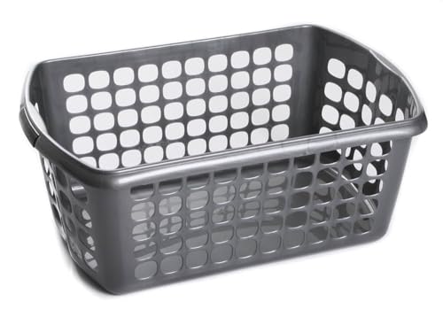 BirnePower Wäschekorb Grau 60cm – Wäschewanne Kunststoff mit 2 Griffen, Wäschesammler Stabil & Belüftet, Wäschetrager für Bad & Haushalt (Maße 59,5 x 38,5 x 23 cm)