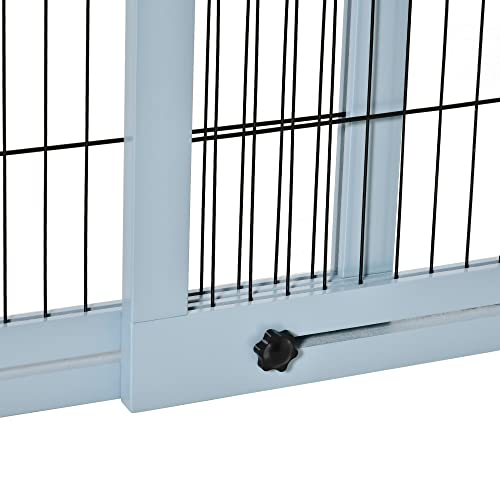 PawHut Hunde Absperrgitter aus Holz, Ausziehbares Türschutzgitter mit Fußstütze, Freistehendes Hundegitter, Treppenschutzgitter, Hundeabsperrgitter für Kamin, Ofen, Graublau, 104-180 x 36 x 69 cm