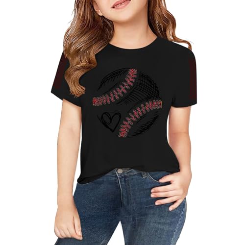 Cute Baseball T Shirt for Girls Short Sleeve Crewneck Cotton Tee Shirts Cute Tops for Kids Graphic Tees Summer Clothes
