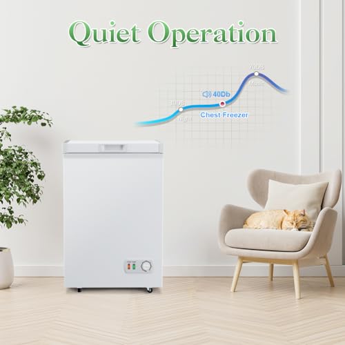 Image of Chest Freezer 4.2 Cubic Feet Deep Freezer with Removable Storage Basket 7 Adjustable Temperature Energy Saving, Super Quiet for Garage, Office, Kitchen, or Apartment
