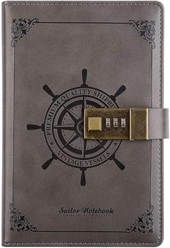 Carnet rétro en cuir PU gris de haute qualité avec verrou de sécurité