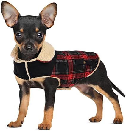 Preferhouse Winter Coat for Small and Medium Dogs, Puppy Plaid Jacket, Cotton Coat for Cold Weather, Windproof Warm Dog Garments, Pet Thickened Outfits Indoor Outdoor, Red XS