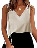 Chigant Womens Linen Tops Cotton Linen Tank V Neck Casual Cami Sleeveless Blouses Summer Basic Tank Shirt Apricot Medium